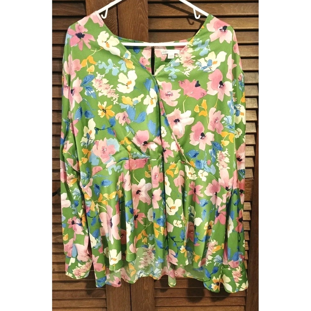 CATO Blouse Top Womens 22/24W Green Floral Print Fairy Cottagecore Whimsical